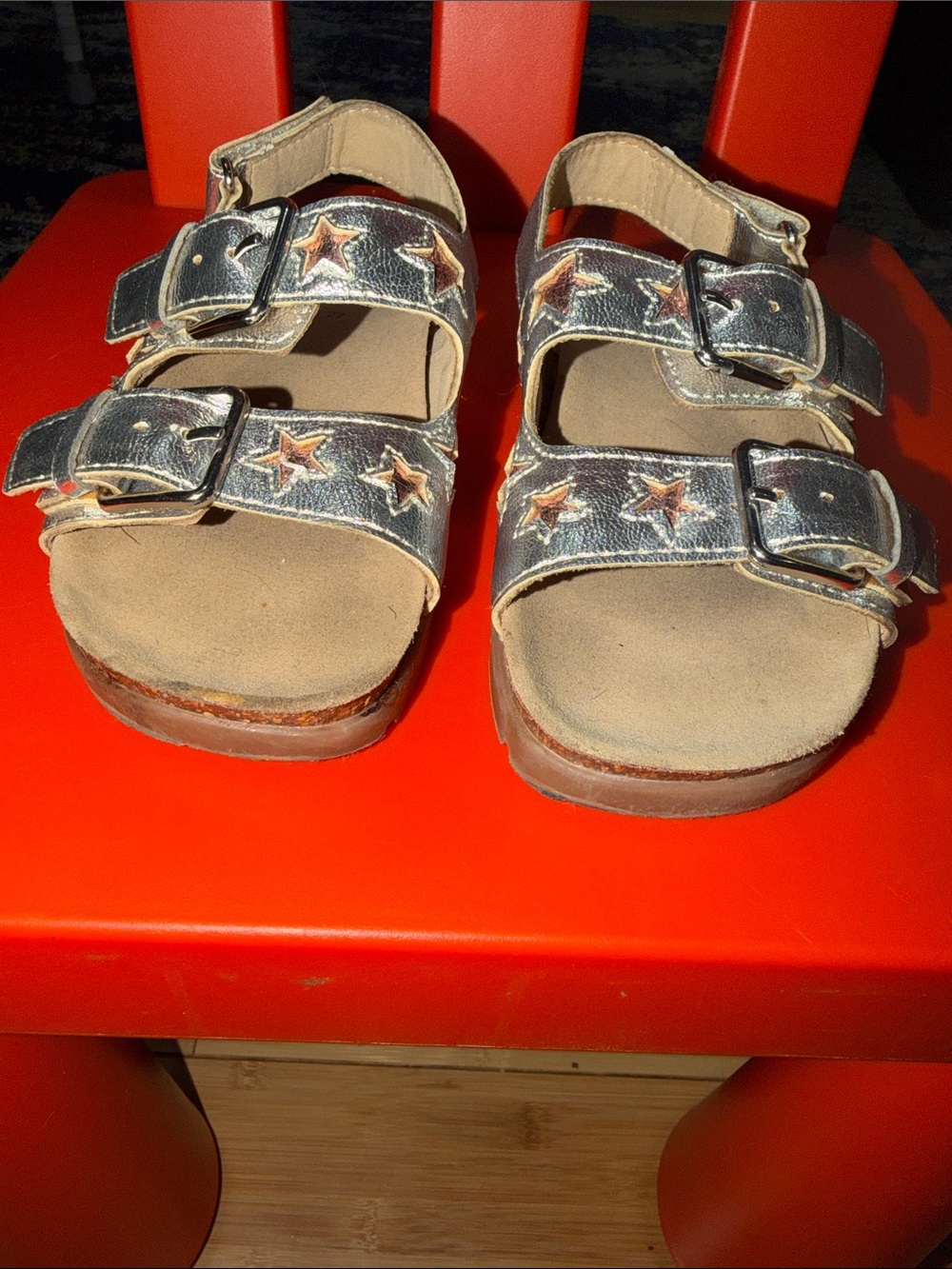 Zara Metallic Silver Kids Star Buckle Sandals